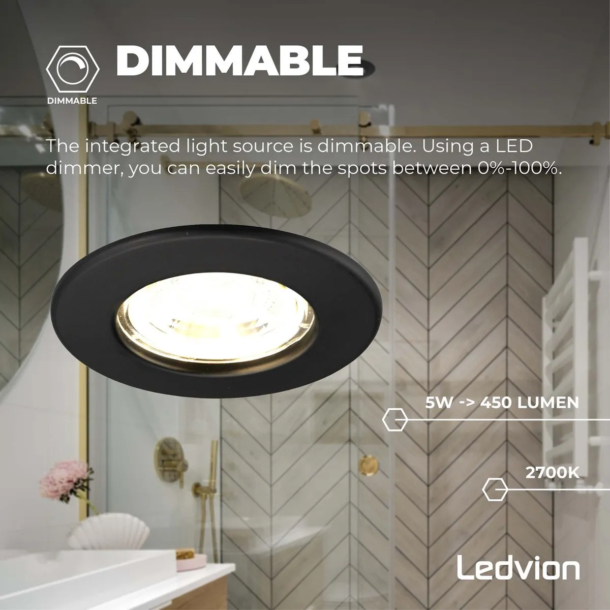 Ledvion LED Inbouwspot 5W 2700K Ø84mm - Zwart