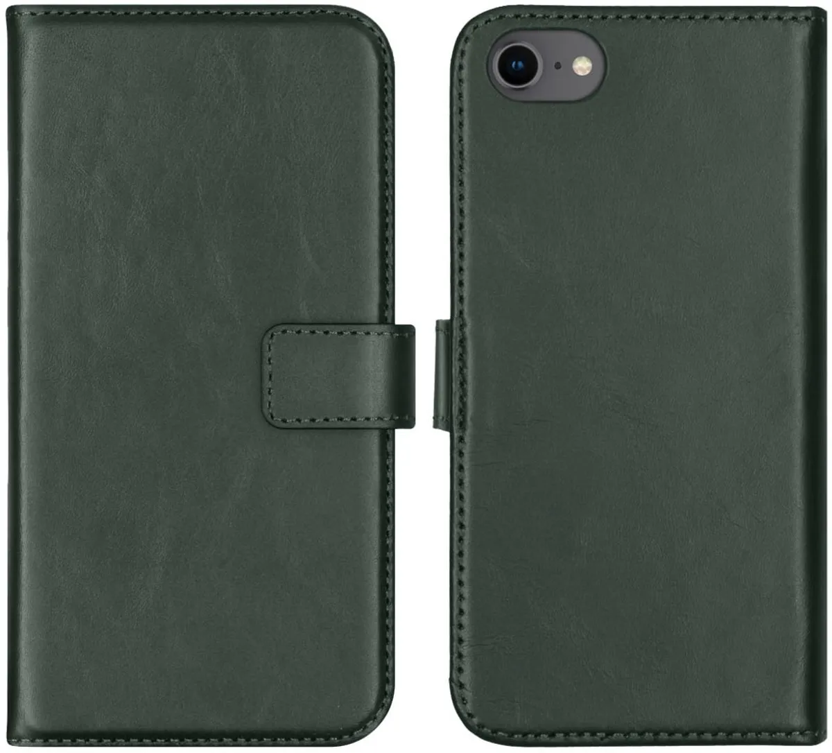 Selencia Hoesje iPhone SE/8/7/6s/6 - Echt Leder Groen - 3 Pasjes