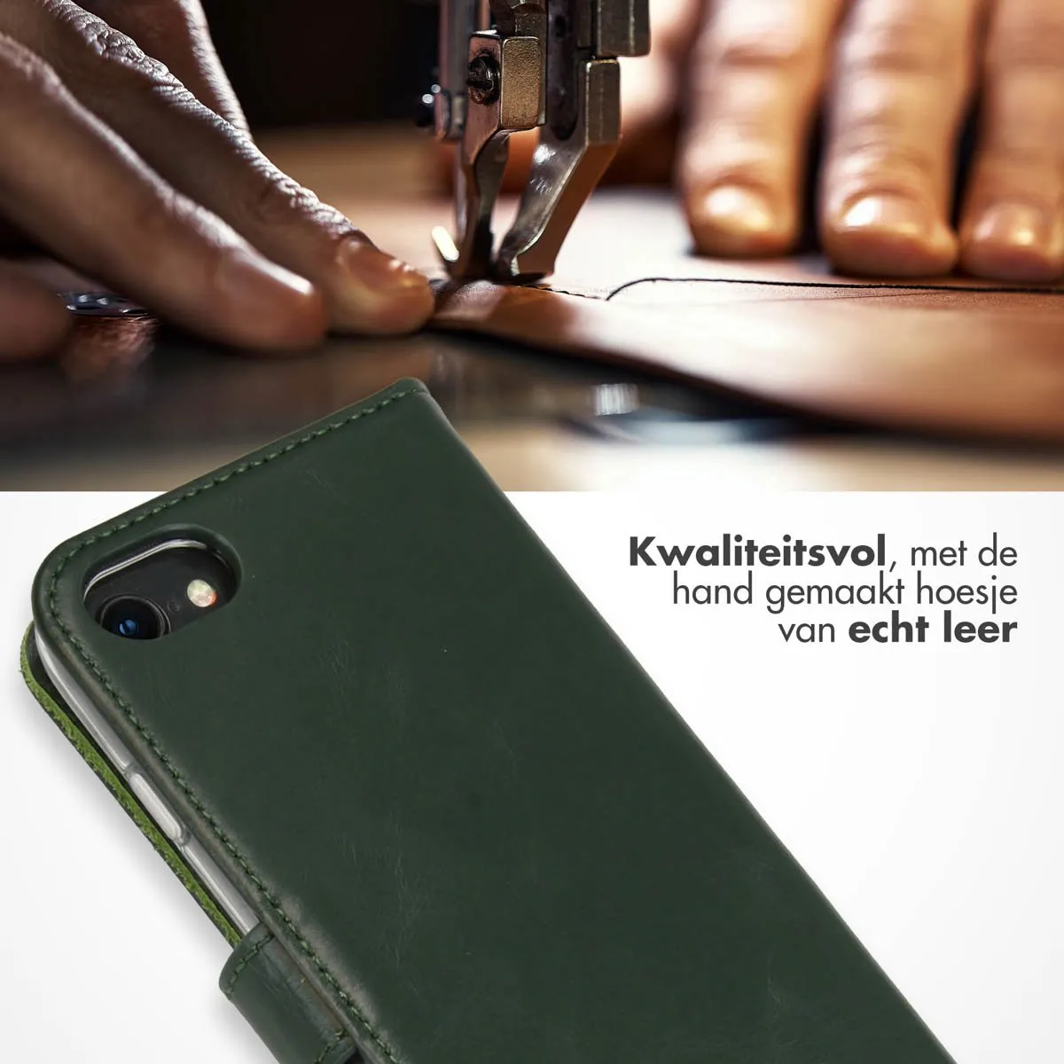 Selencia Hoesje iPhone SE/8/7/6s/6 - Echt Leder Groen - 3 Pasjes