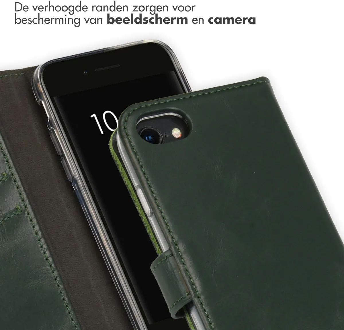 Selencia Hoesje iPhone SE/8/7/6s/6 - Echt Leder Groen - 3 Pasjes
