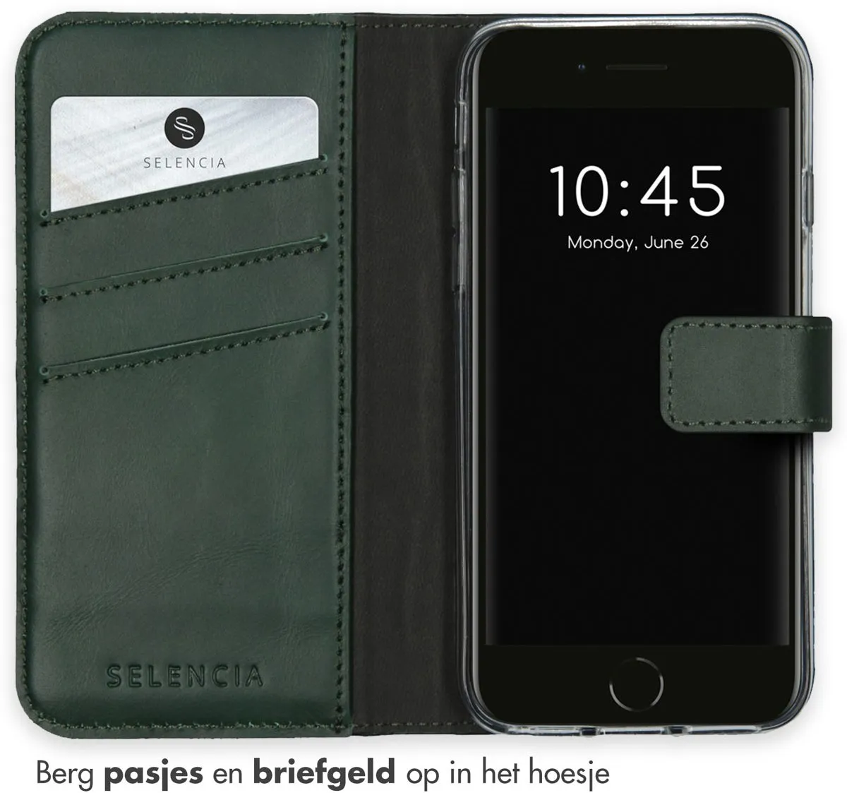 Selencia Hoesje iPhone SE/8/7/6s/6 - Echt Leder Groen - 3 Pasjes