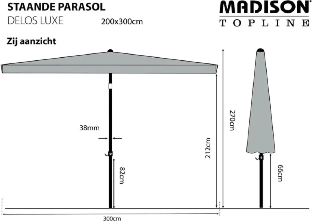 Madison Parasol Delos 206x16cm - Taupe - afbeelding 4 van 6