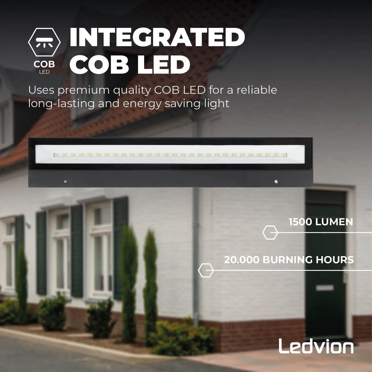 LEDVION LED Wandlamp 15W 1500L IP44 - Zwart