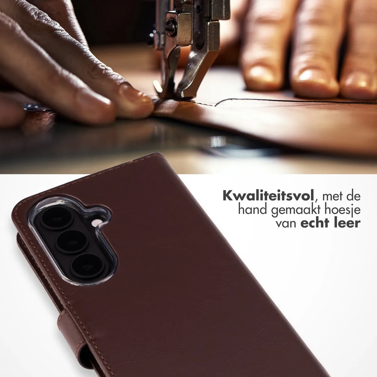 Selencia Echt Lederen Bookcase Hoesje Samsung Galaxy S26 Plus - 3 Pasjes - Bruin
