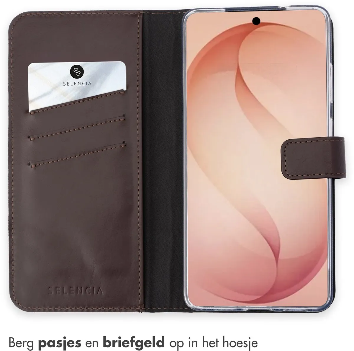Selencia Echt Lederen Bookcase Hoesje Samsung Galaxy S26 Plus - 3 Pasjes - Bruin