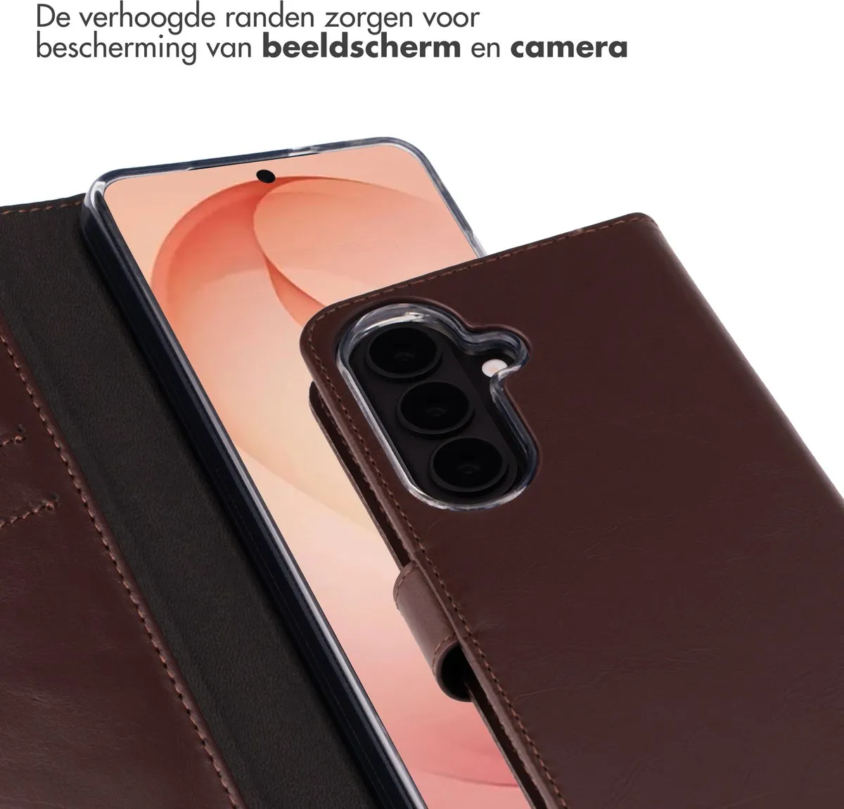 Selencia Echt Lederen Bookcase Hoesje Samsung Galaxy S26 Plus - 3 Pasjes - Bruin