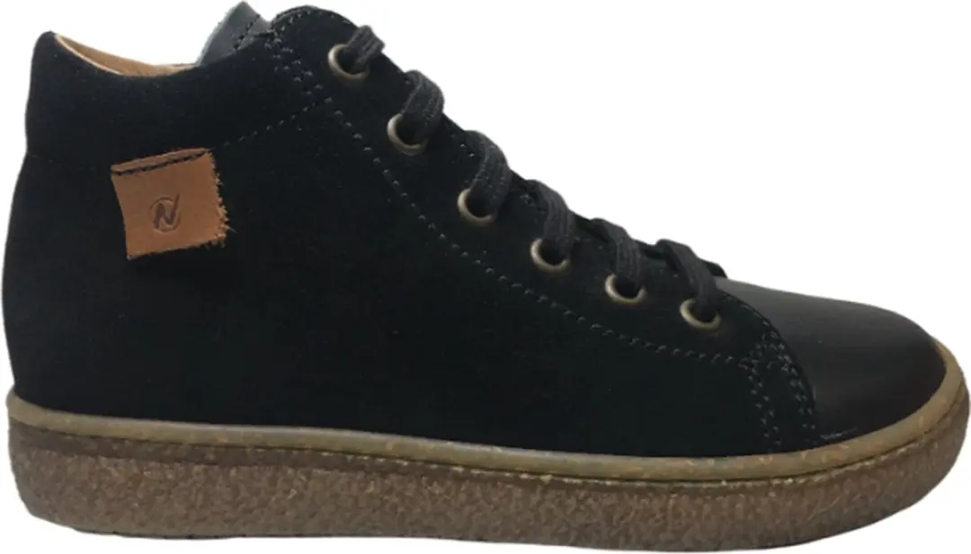 Naturino Mt 30 rits veter suede/leder effen hoge sneakers Albus zwart