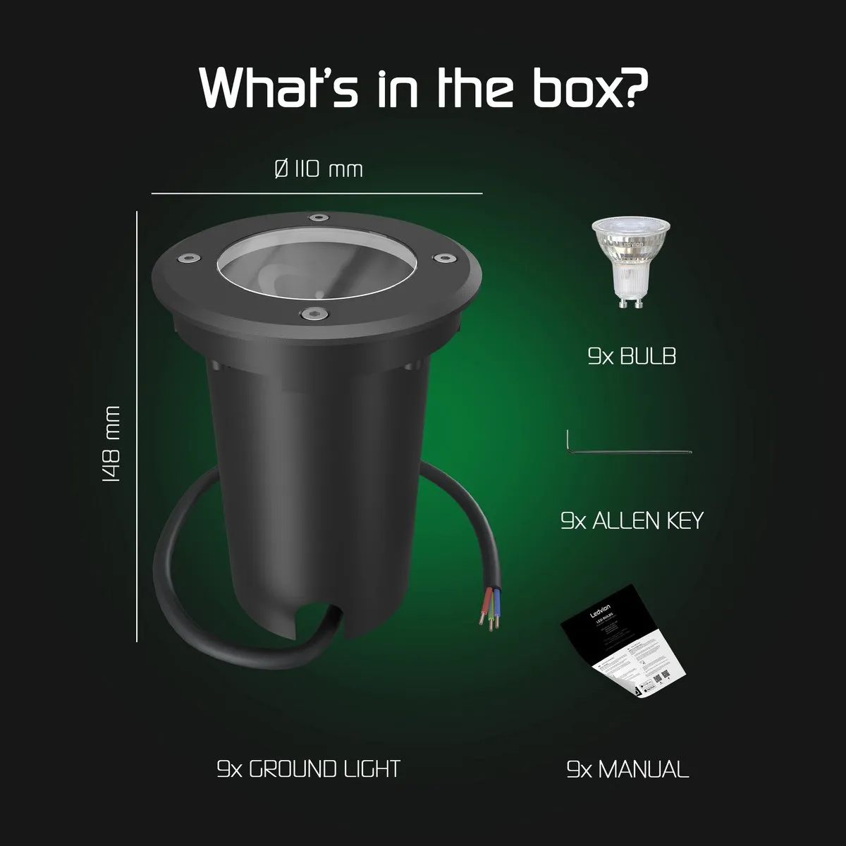 LEDVION 9X LED Grondspot 3W 2700K - 9 Stuks