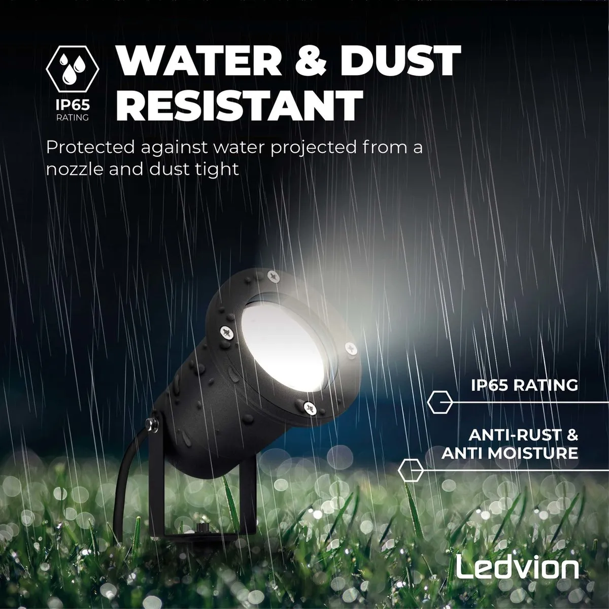 LEDVION 9x LED Prikspots IP65 5W 6500K - Zwart