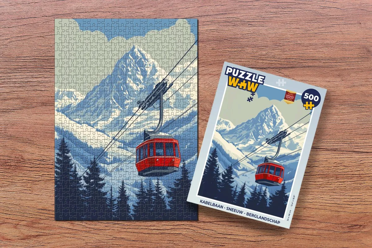 PuzzleWow Legpuzzel Kabelbaan Sneeuw Berglandschap 500 Stuks