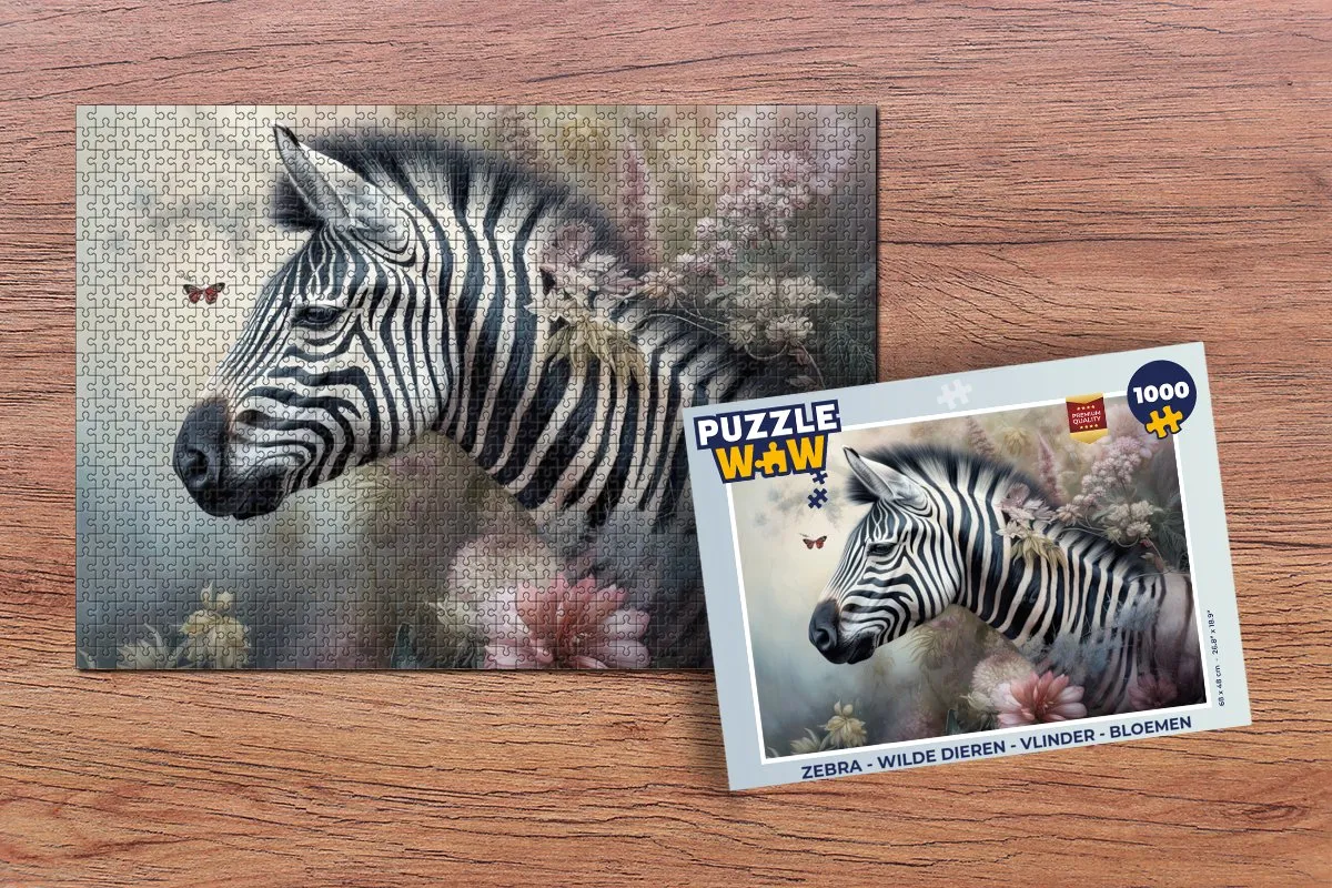 PuzzleWow Zebra Wilde Dieren Legpuzzel 1000 Stuks - Multicolor