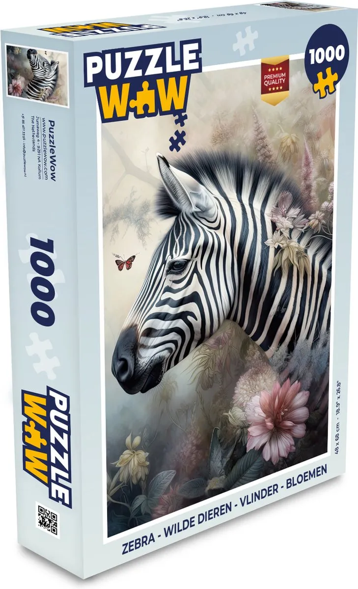 PuzzleWow Zebra Wilde Dieren Legpuzzel 1000 Stuks - Multicolor