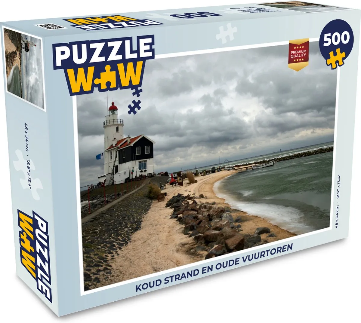 PuzzleWow Legpuzzel Koud Strand & Vuurtoren 500 Stuks - Multicolor