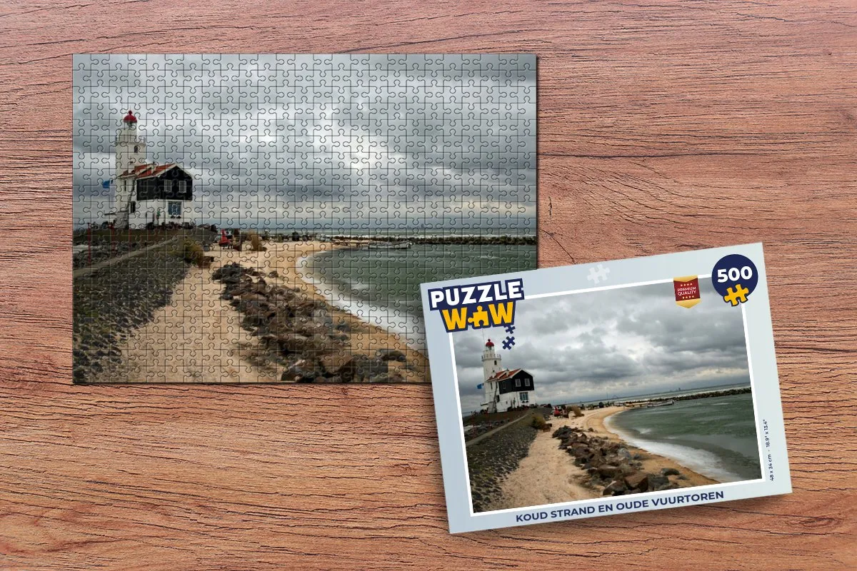 PuzzleWow Legpuzzel Koud Strand & Vuurtoren 500 Stuks - Multicolor