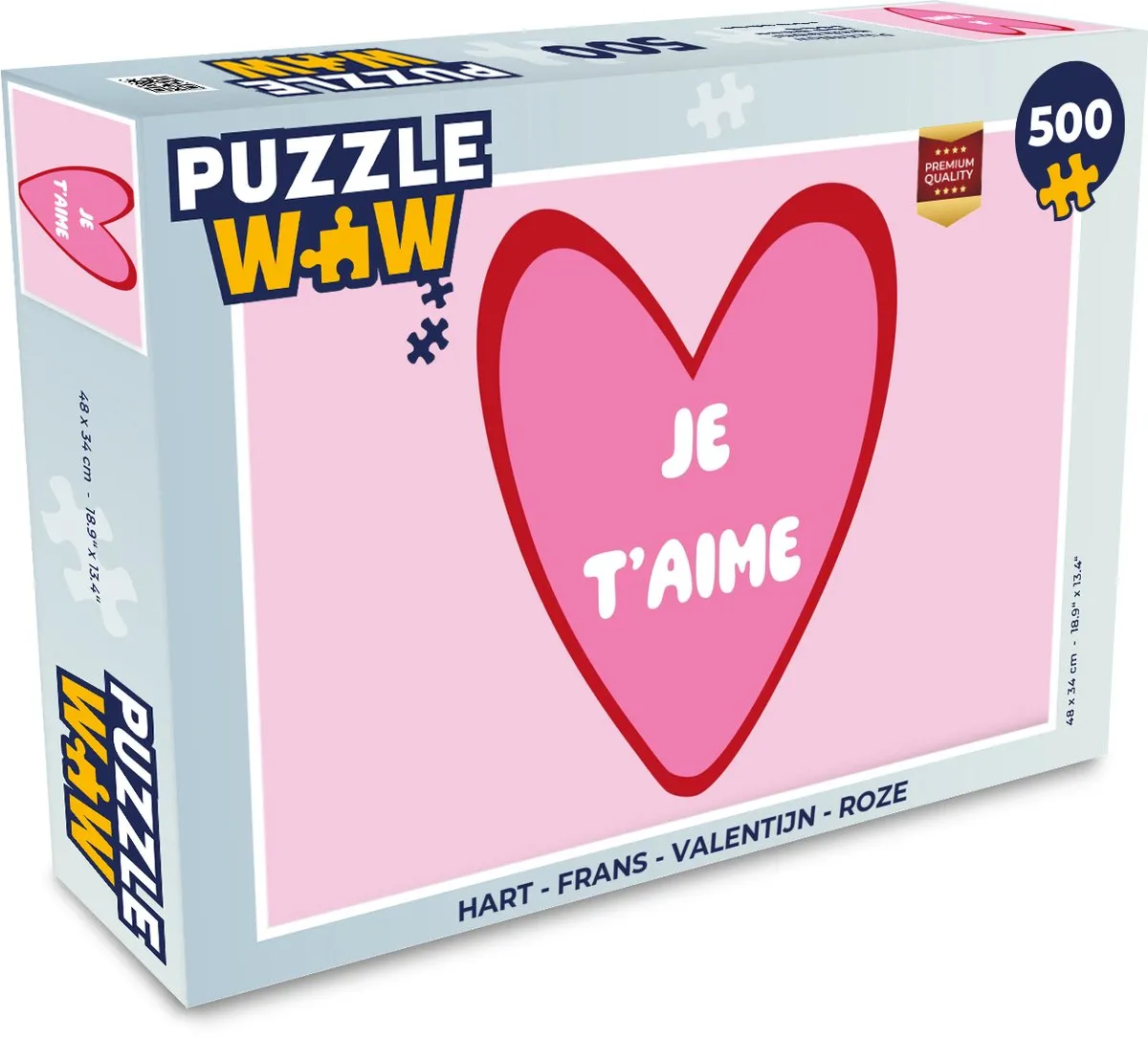 PuzzleWow Hart - Je t'aime Legpuzzel 500 Stuks - Roze
