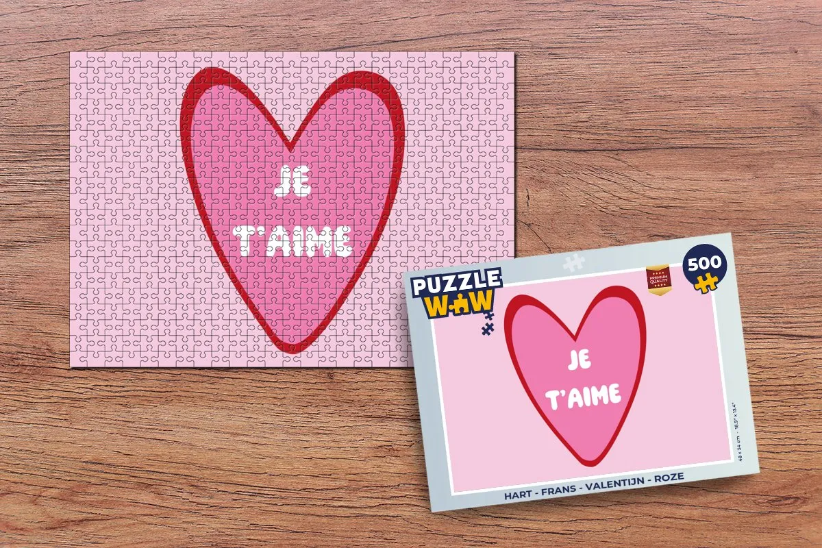 PuzzleWow Hart - Je t'aime Legpuzzel 500 Stuks - Roze