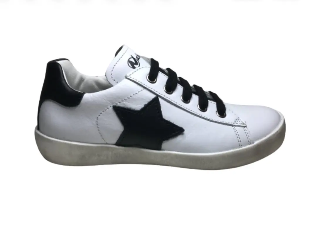 Naturino Mt 31 veter/rits zwarte ster lederen sneakers Annie Wit zwart