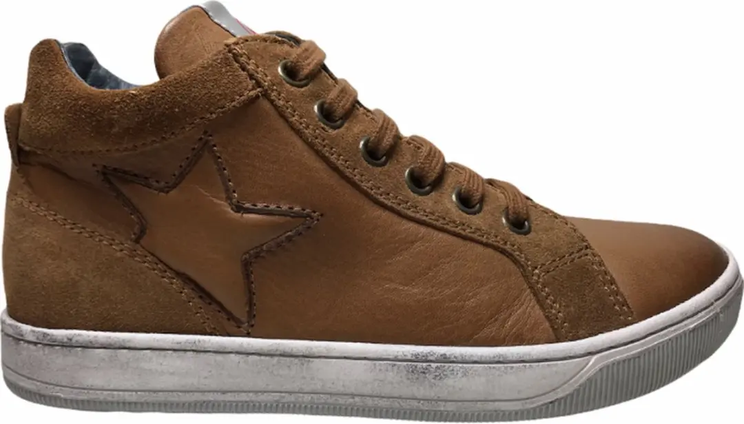 Naturino veter rits ster lederen hoge sneakers Clay Star cognac mt 24