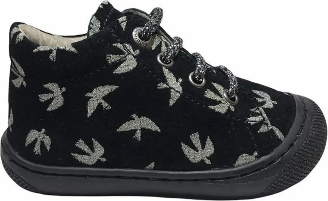 Naturino lederen veterschoenen zilveren vogels bumper Cocoon zwart mt 18