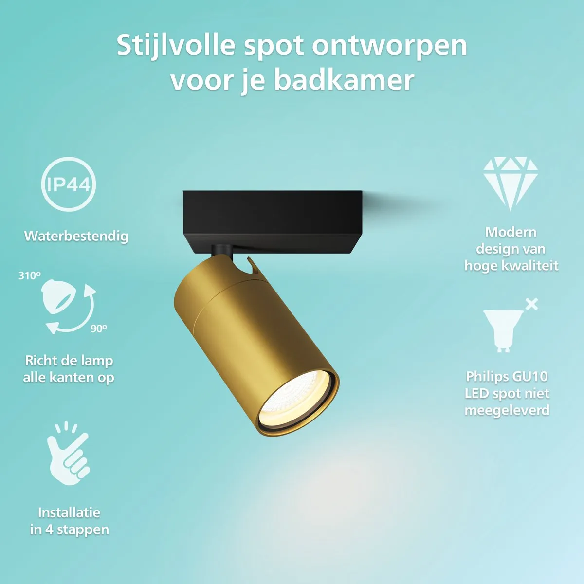 Philips Idris Spot Plafondspot 5W - Messing - IP44