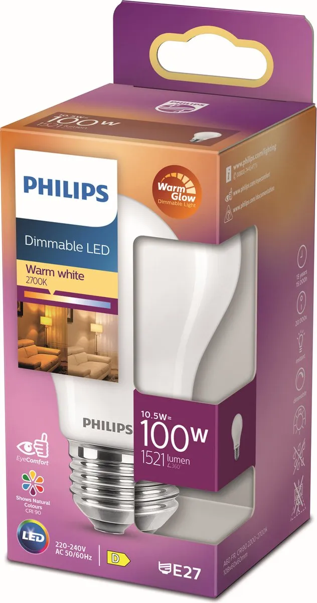 Philips LED Lamp Mat 10.5W E27 - Warmwit - Mat