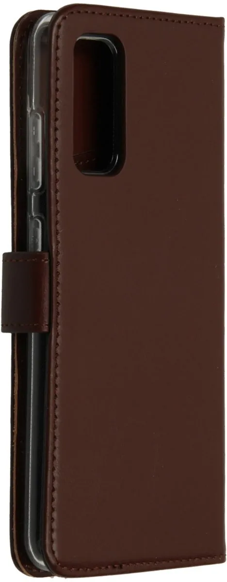 Selencia Hoesje Samsung Galaxy S20 Echt Lederen Bookcase - 3 Pasjes - Bruin