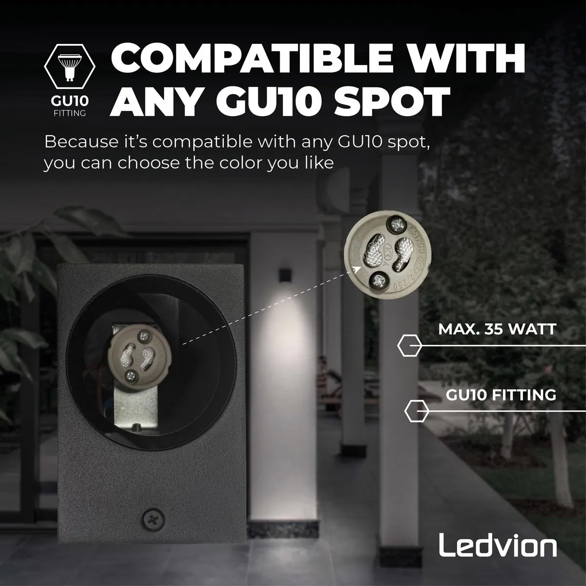 Ledvion San Diego LED Wandlamp GU10 - Zwart