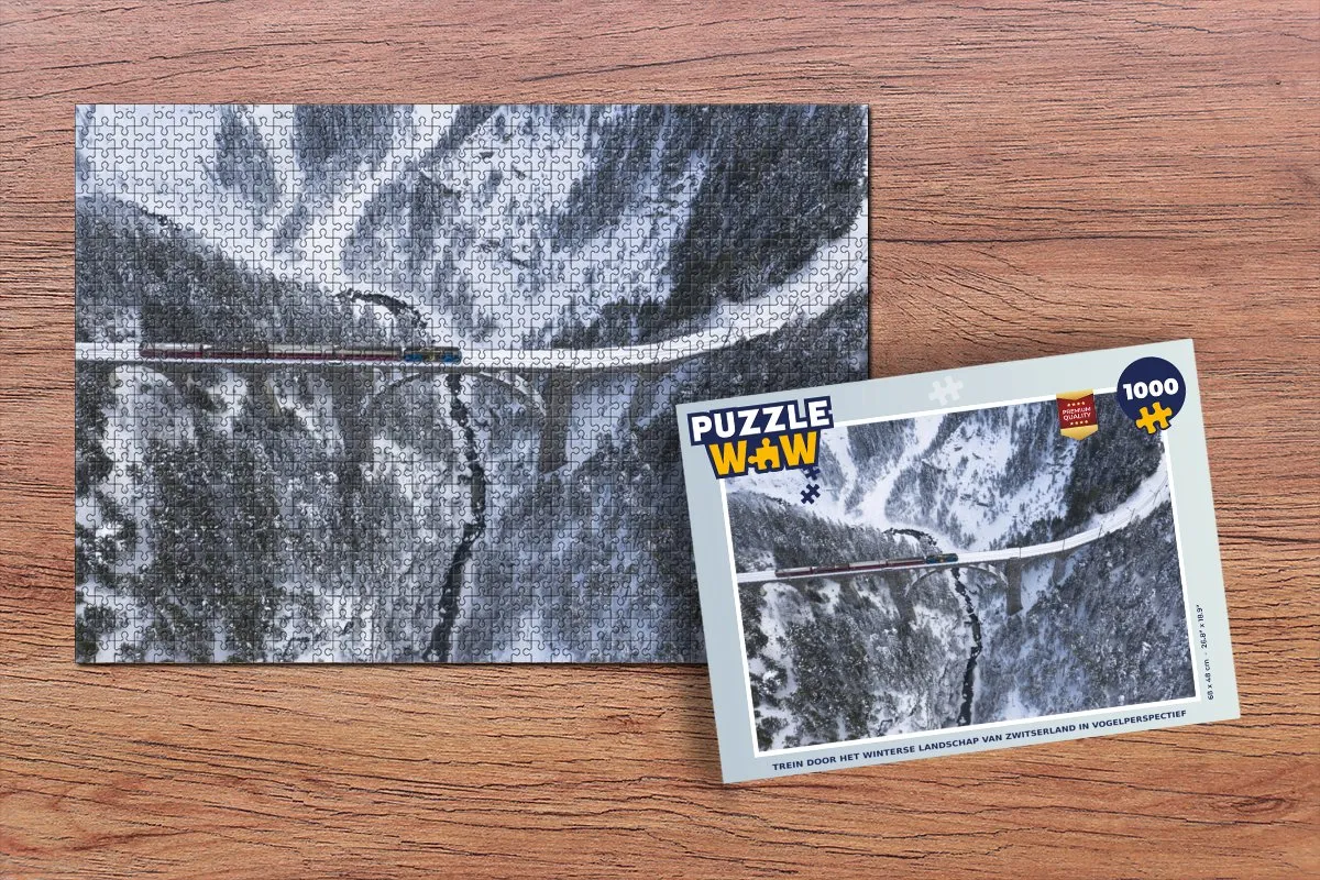 PuzzleWow Trein Puzzel 1000 Stuks - Winterlandschap Zwitserland - Multicolor