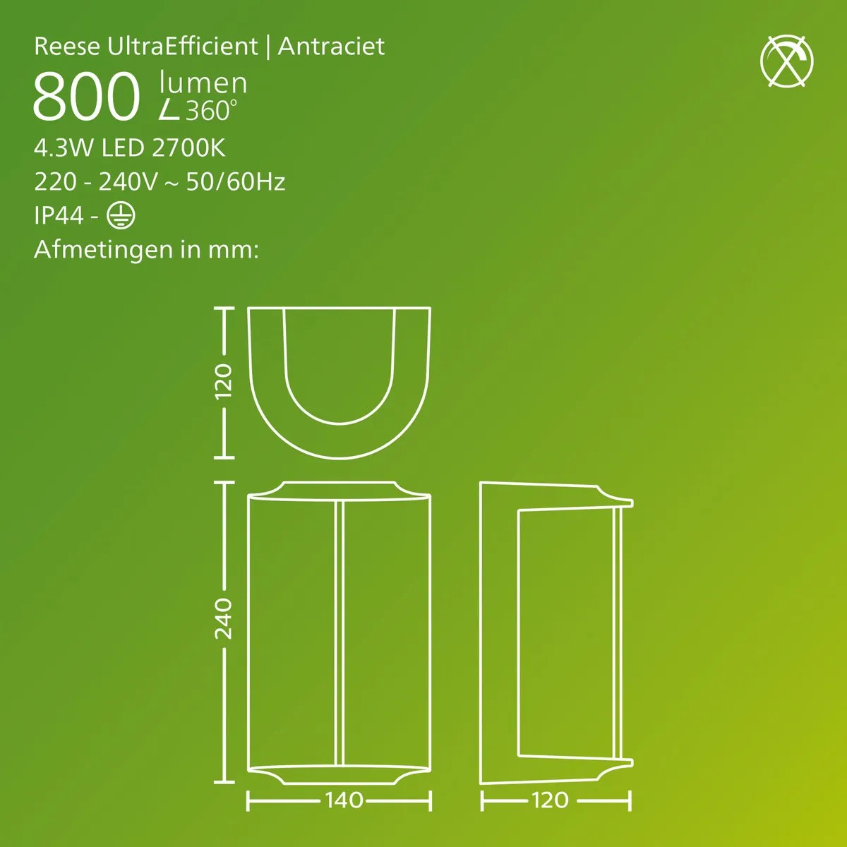 Philips Reese Wandlamp 4.3W Warmwit - Antraciet