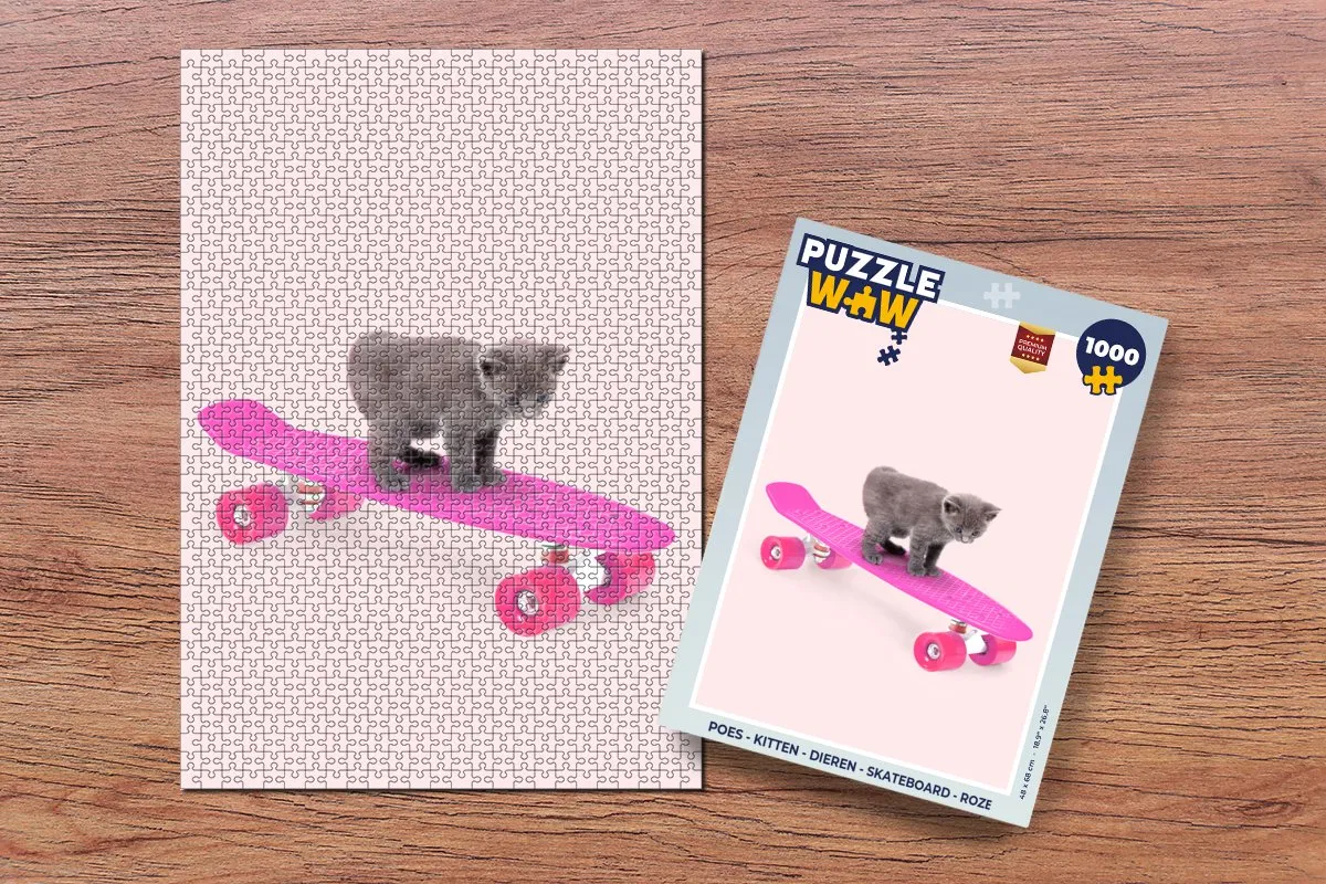 PuzzleWow Kitten Skateboard Legpuzzel 1000 Stuks - Roze