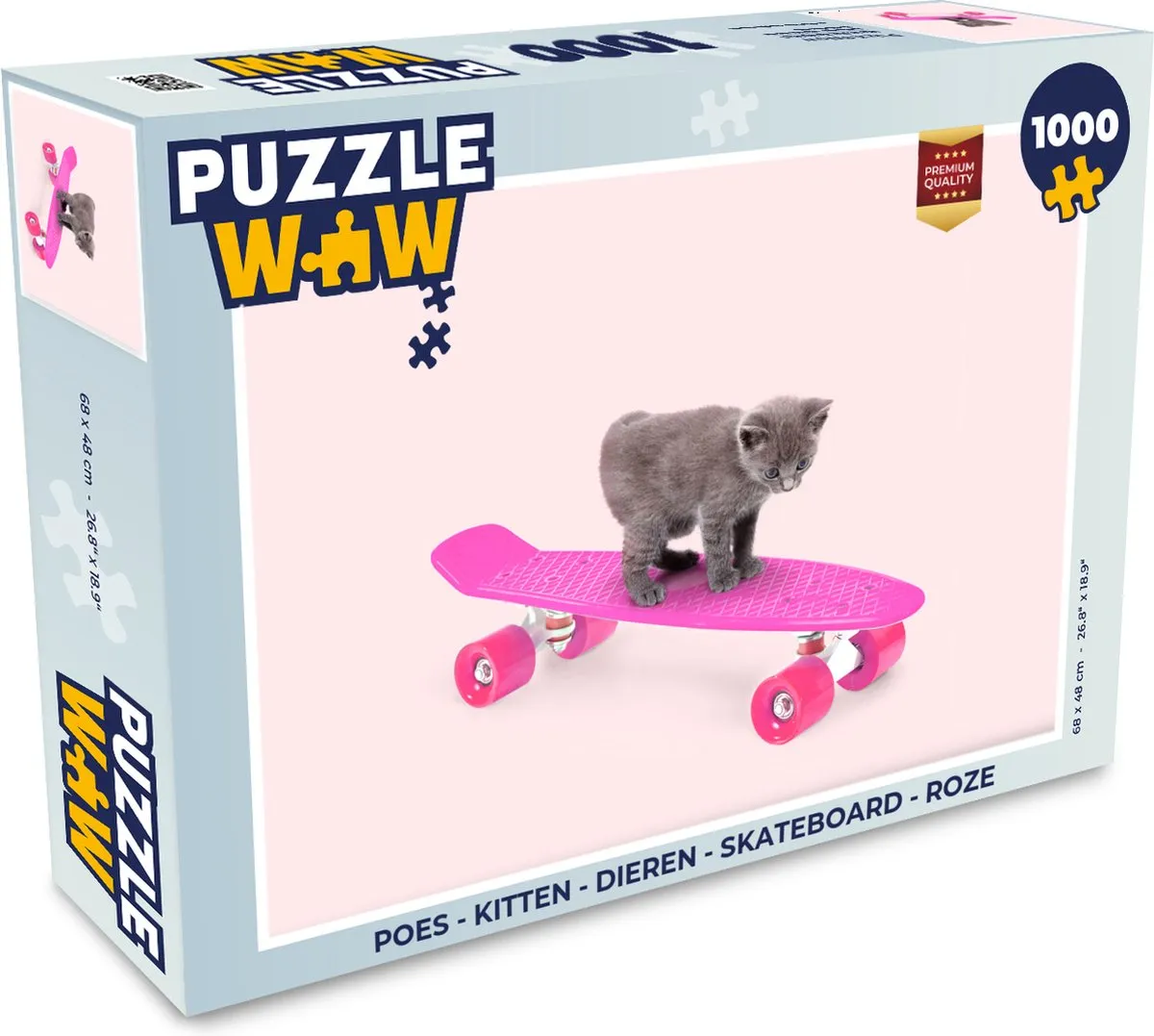 PuzzleWow Kitten Skateboard Legpuzzel 1000 Stuks - Roze