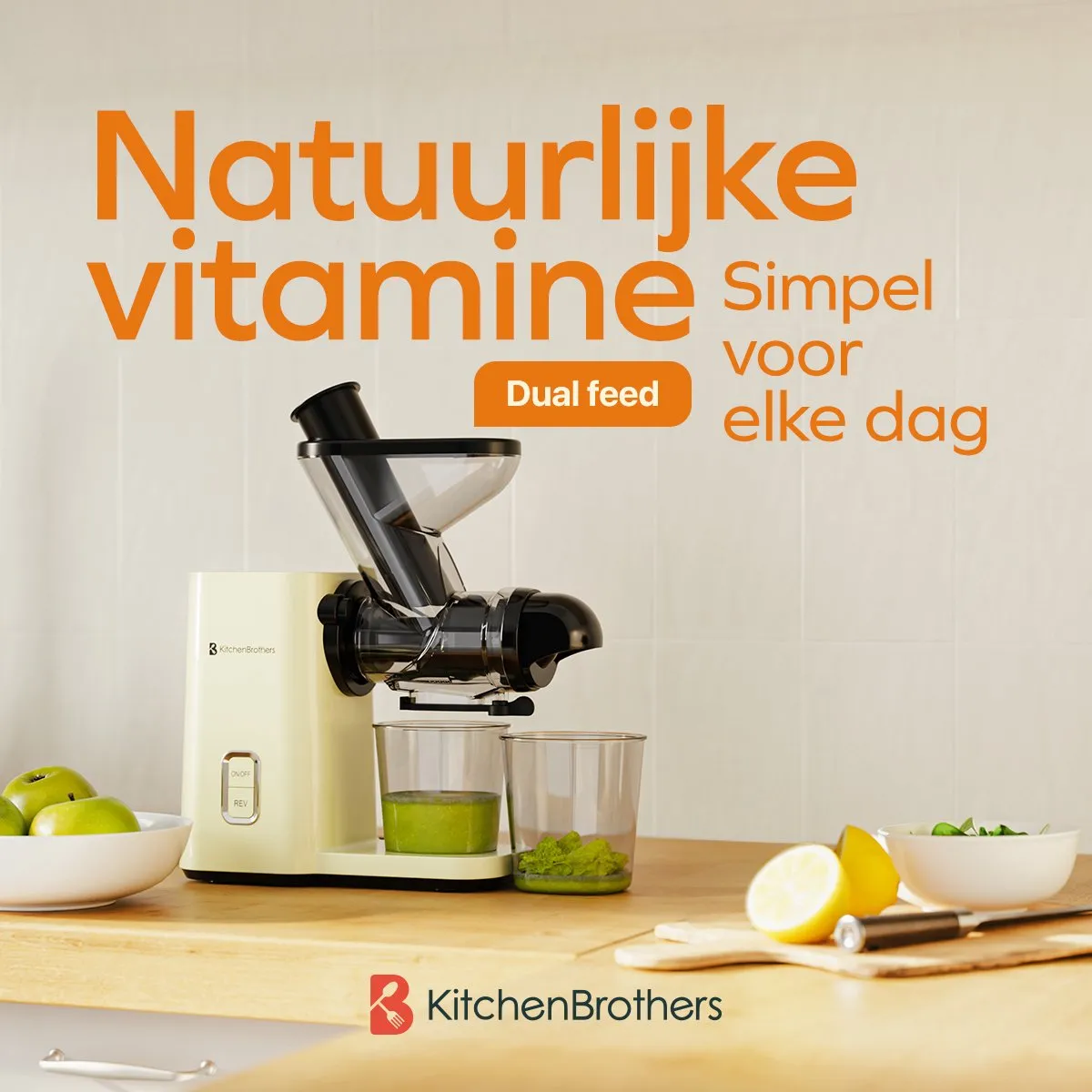 KitchenBrothers KB1004137 Slowjuicer - PFAS-vrij - Champagne