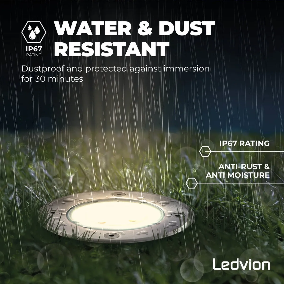Ledvion LED Grondspot 5W 2700K GU10 IP67 - Geborsteld RVS - afbeelding 6 van 6