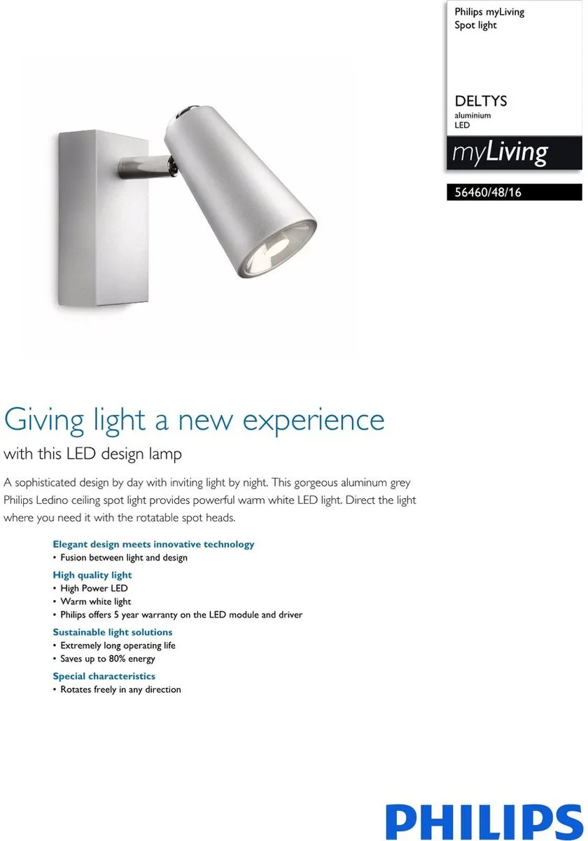 Philips myLiving Deltys Wandspot LED - Aluminium