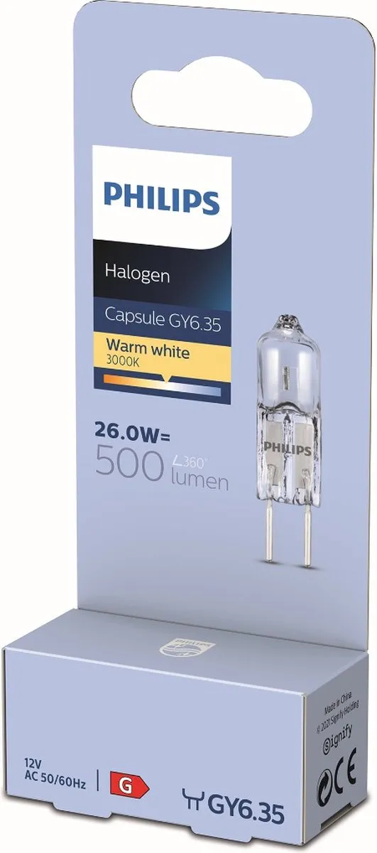 Philips GY6.35 Halogeenlamp 12V 26W 2700K - Warm Wit
