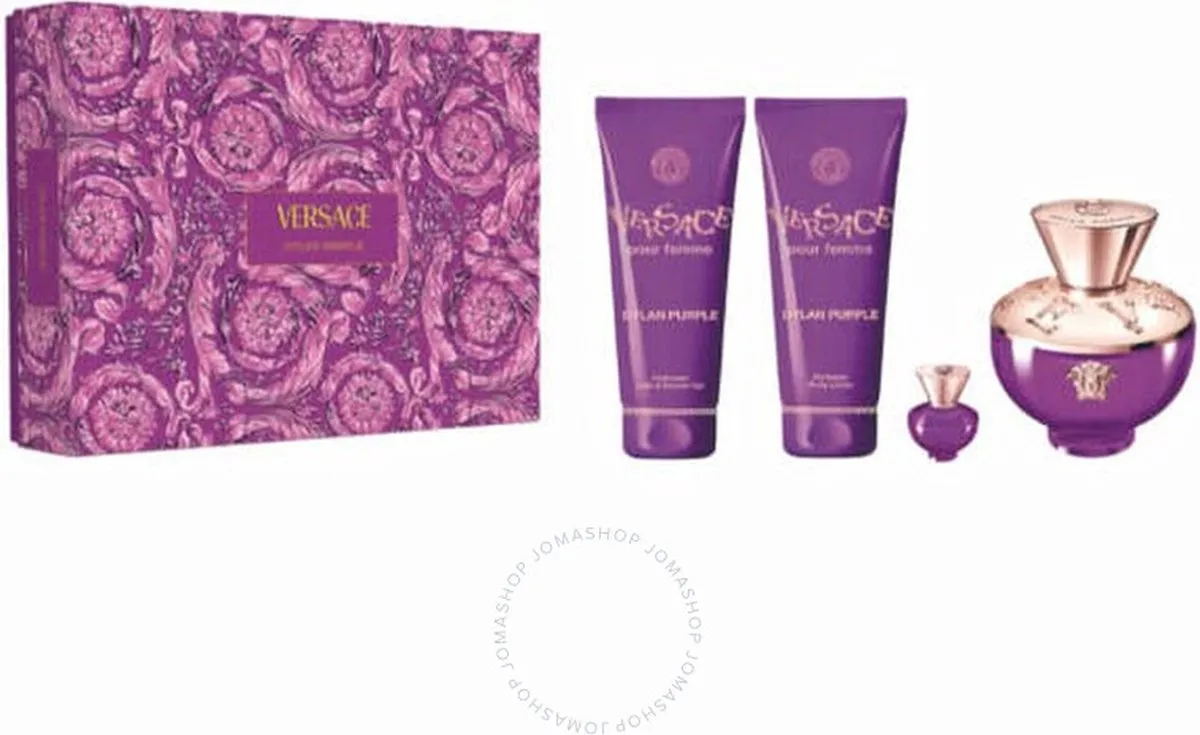 Versace Dylan Purple pour Femme Giftset - 100 ml eau de parfum spray + 5 ml eau de parfum tasspray + 100 ml showergel + 100 ml bodylotion - cadeauset voor dames