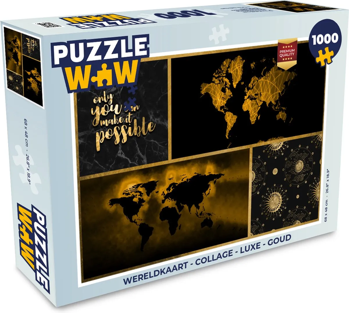PuzzleWow Wereldkaart Legpuzzel 1000 Stuks - Goud