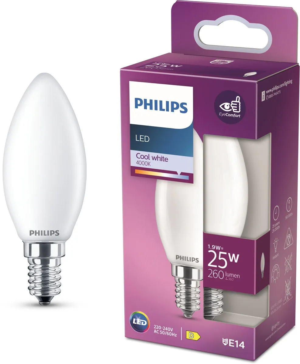 Philips LED Kaarslamp E14 2.2W Koelwit Mat