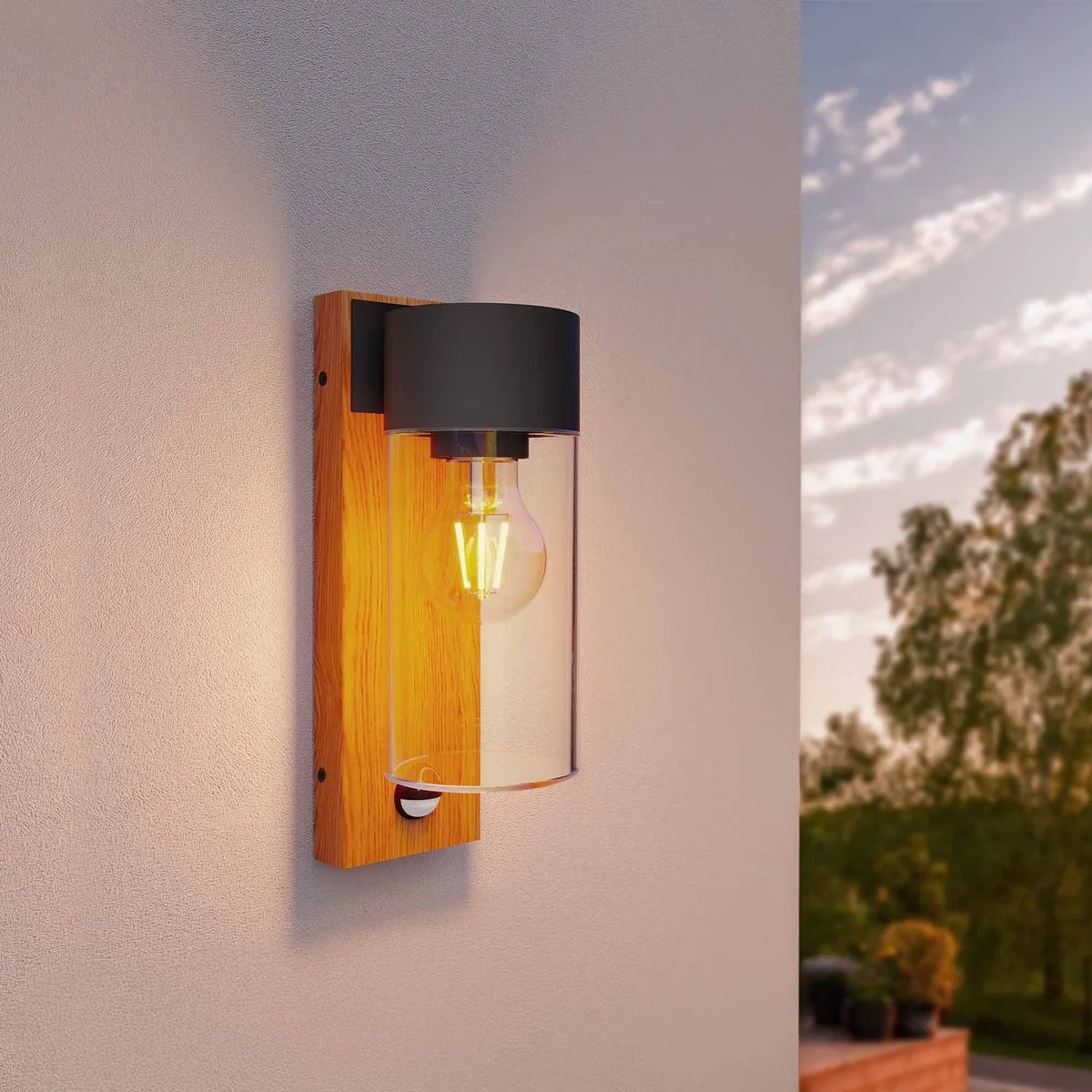 Ledvion Wandlamp Buiten Sensor Hout E27 40W IP44