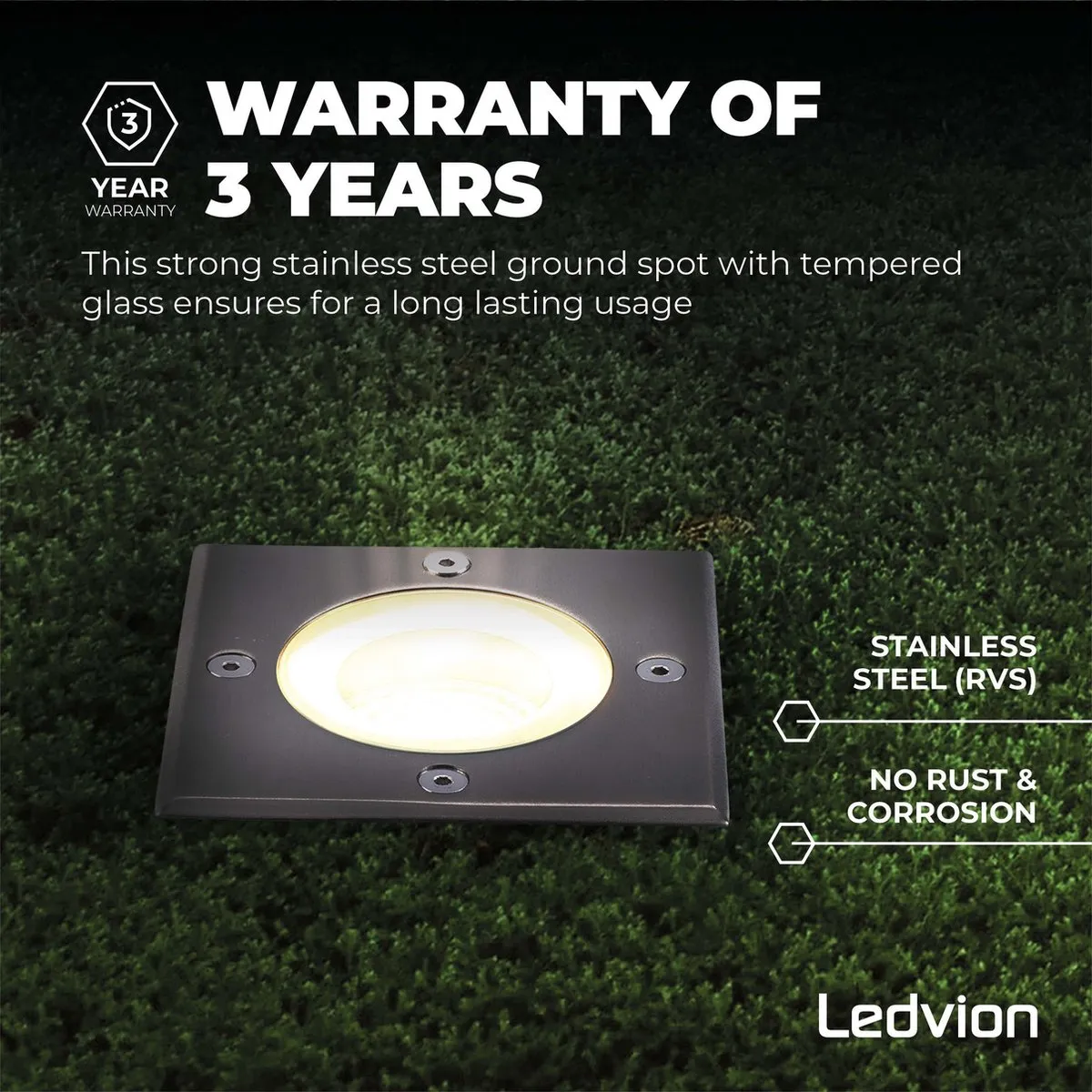 Ledvion LED Grondspot 9x - 5W 2700K GU10 IP67 - Geborsteld RVS