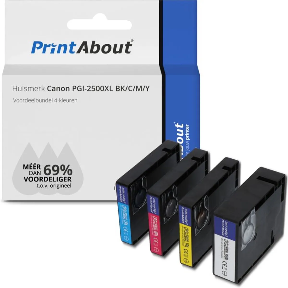 PrintAbout PGI-2500XL BK/C/M/Y-PA2 Inktcartridge - 4 Kleuren - 8.560 pagina's