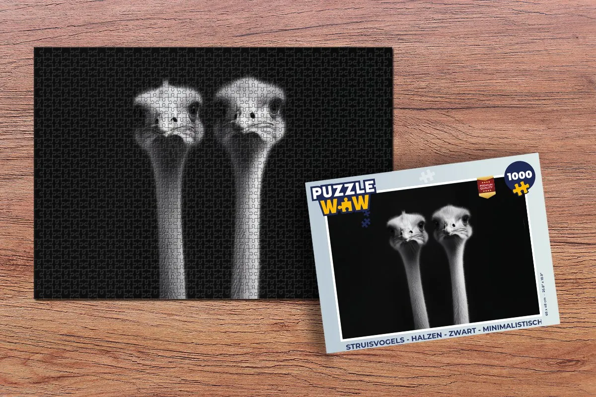 PuzzleWow Struisvogels Halzen - 1000 Stuks - Zwart