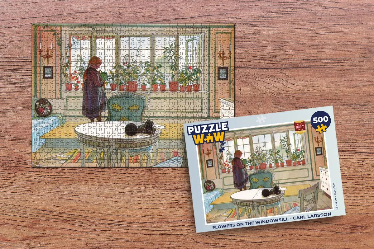 PuzzleWow Legpuzzel Carl Larsson Flowers on the windowsill 500 Stuks - Multicolor