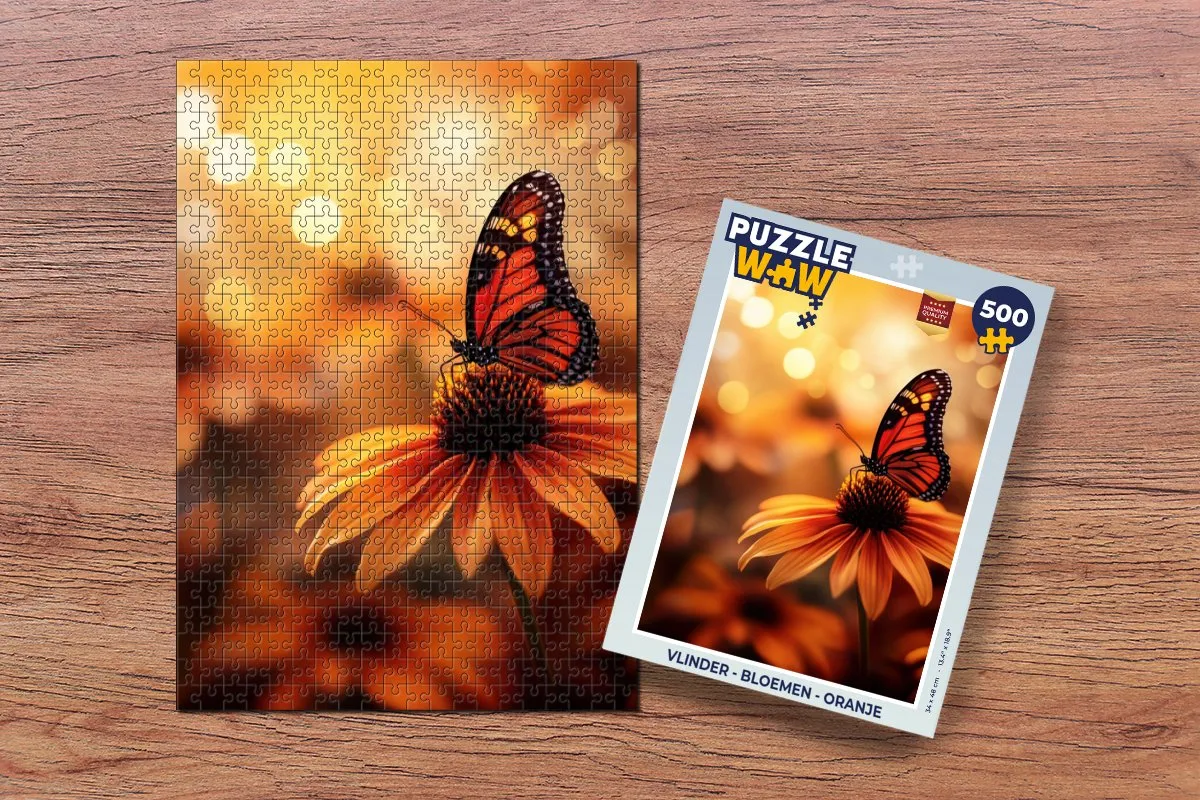 PuzzleWow Vlinder - Bloemen Legpuzzel 500 Stuks - Oranje