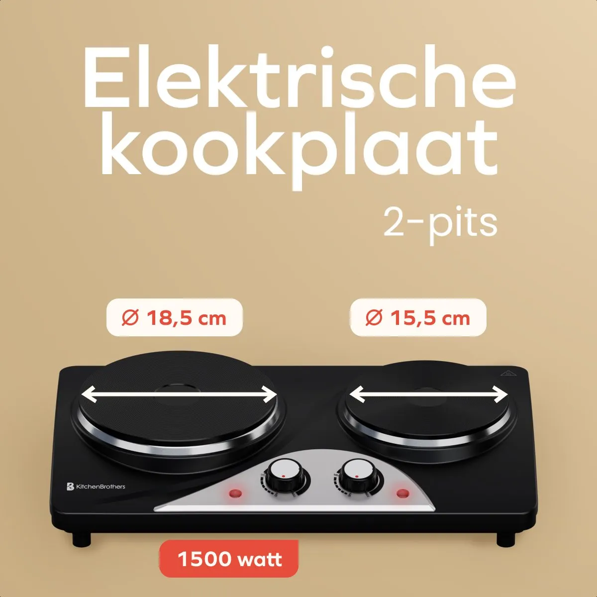 KitchenBrothers KB4176 Elektrische Kookplaat 2 Pits - 1500W/1000W - Zwart