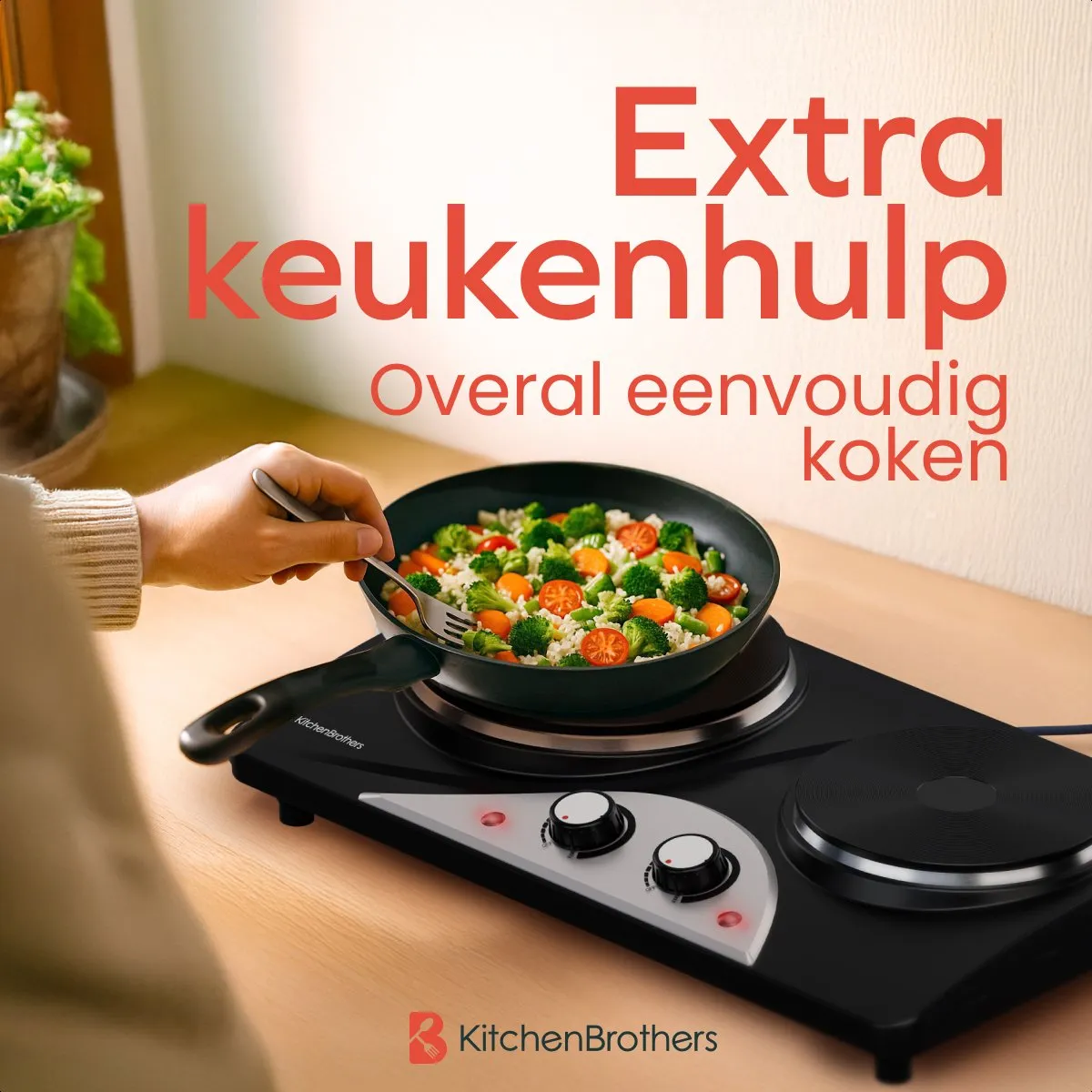 KitchenBrothers KB4176 Elektrische Kookplaat 2 Pits - 1500W/1000W - Zwart