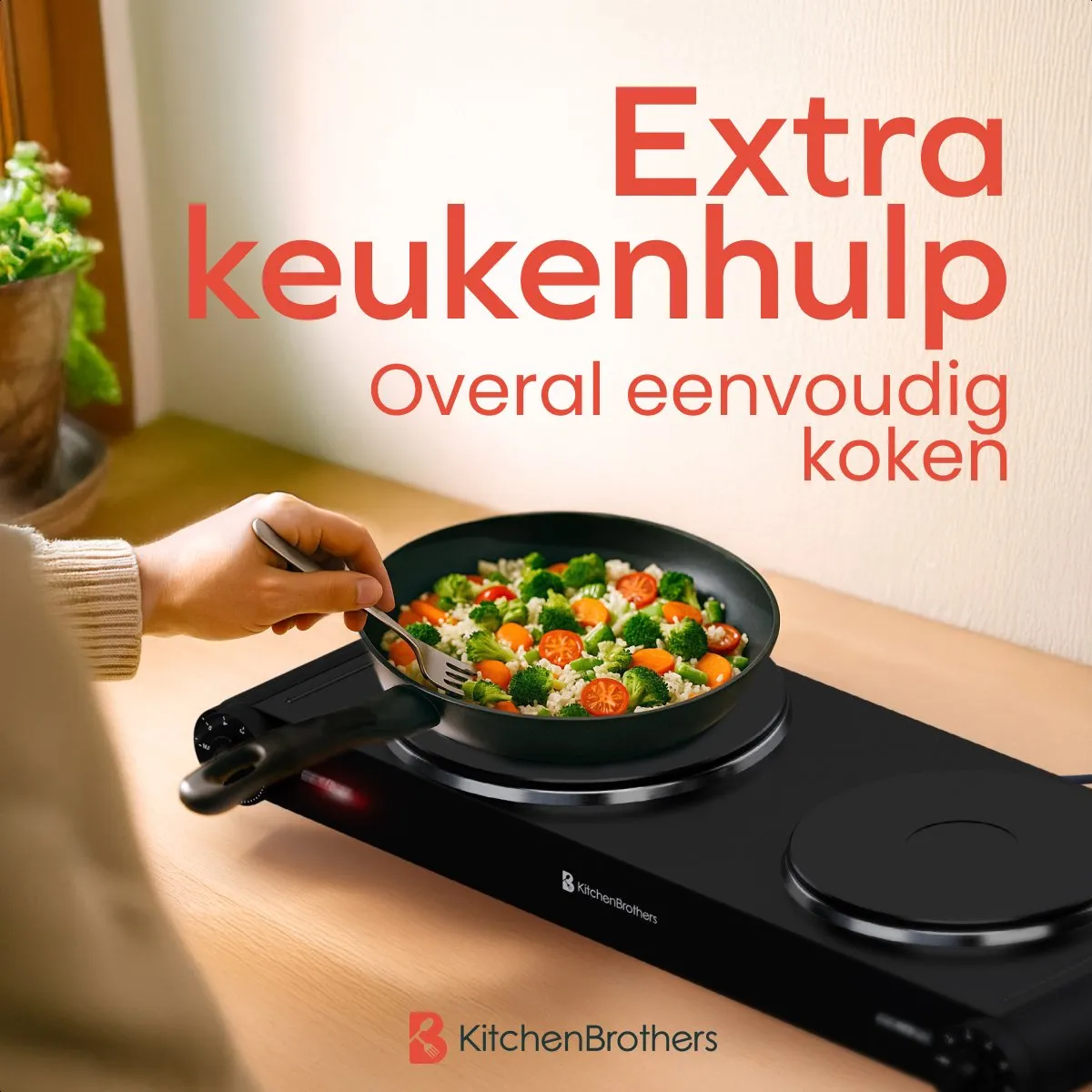 KitchenBrothers KB4176 Elektrische Kookplaat 2 Pits - 1500W/1000W - Zwart