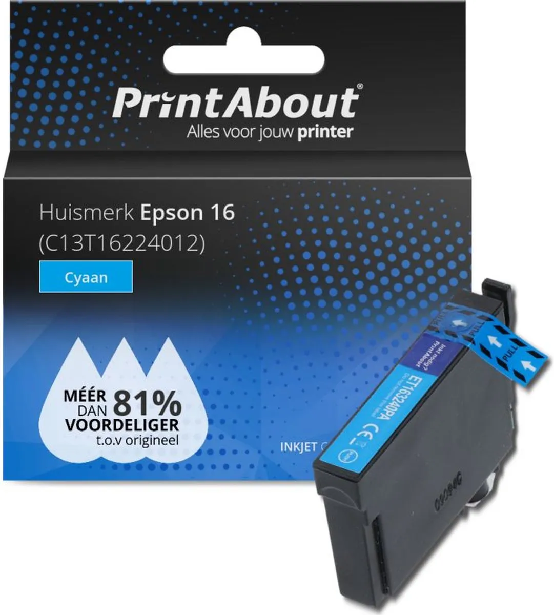 PrintAbout Epson 16 C13T16224012 Inktcartridge - Cyaan - 900 pagina's