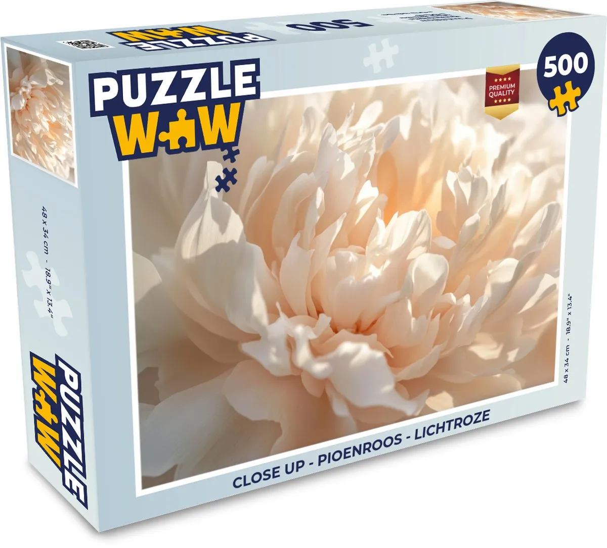 PuzzleWow Close Up Pioenroos Legpuzzel 500 Stuks - Lichtroze