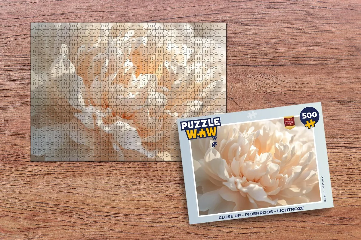 PuzzleWow Close Up Pioenroos Legpuzzel 500 Stuks - Lichtroze